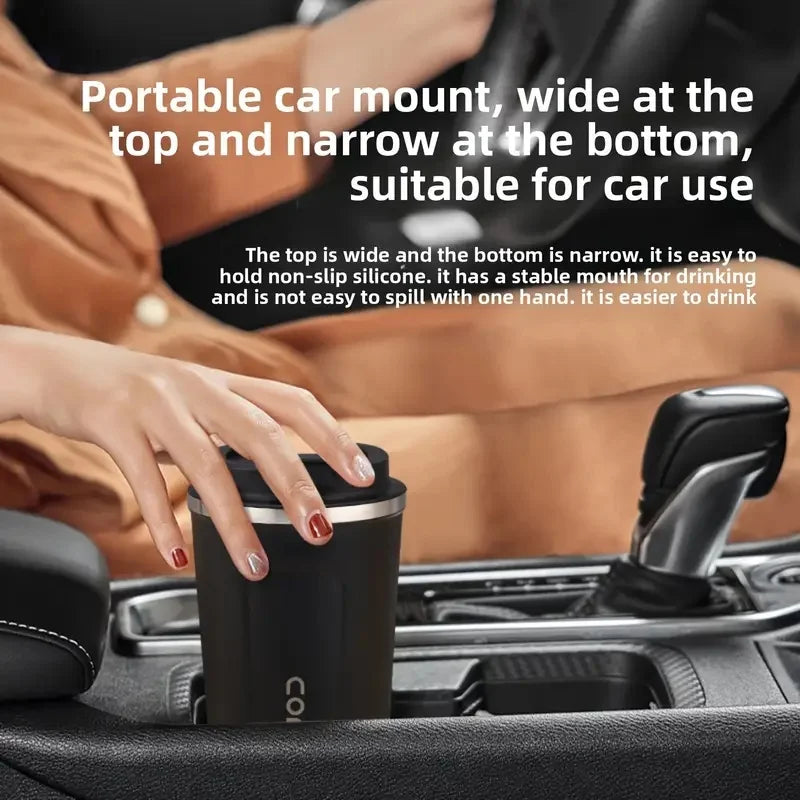 Coffee travel cup, leak proof stainless steel reusable thermos, matte surface - long-lasting thermal insulation
