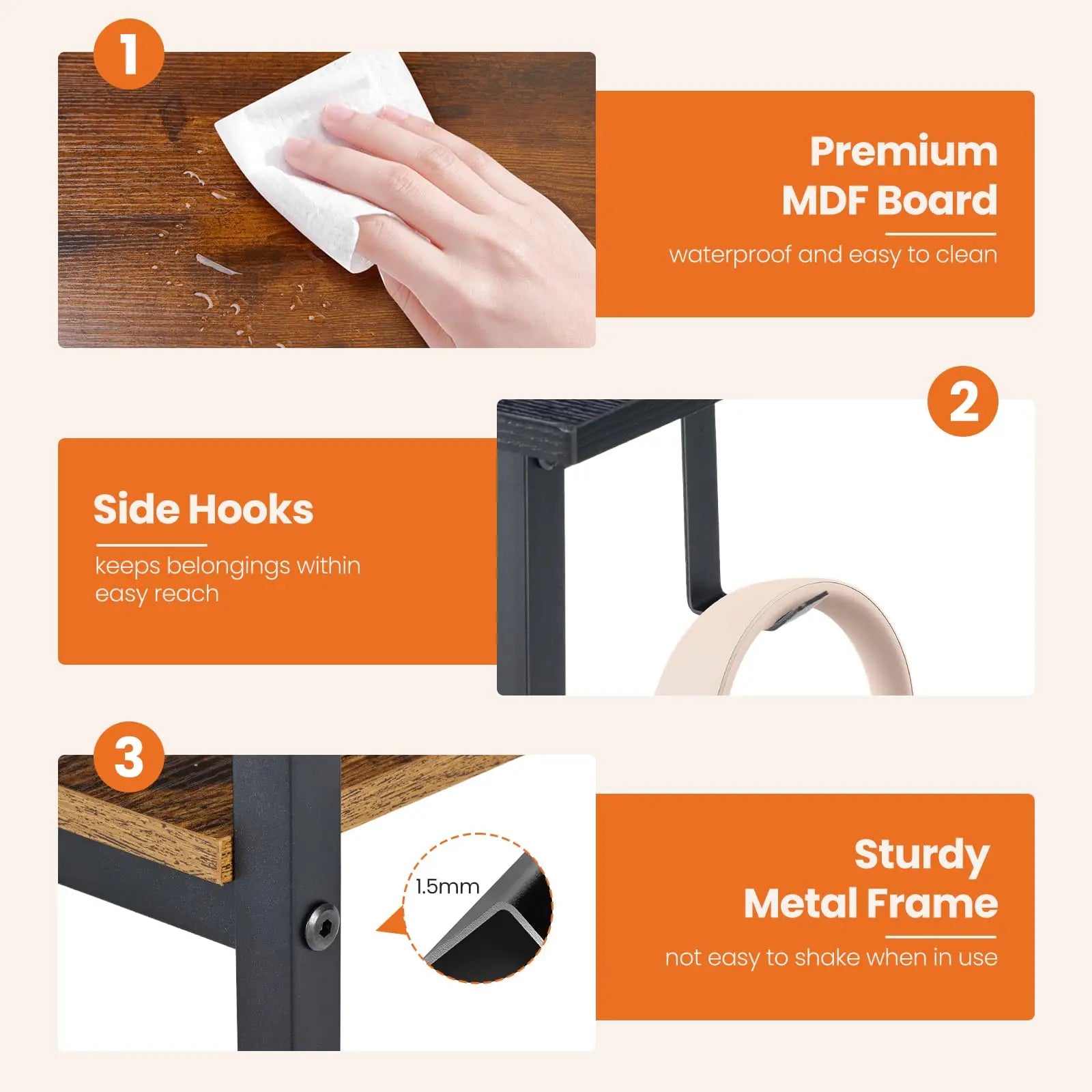 47IN Computer Desk with 2 Drawers For Study Office Gaming Wood Table with Adjustable Position Drawers Modern Work Table