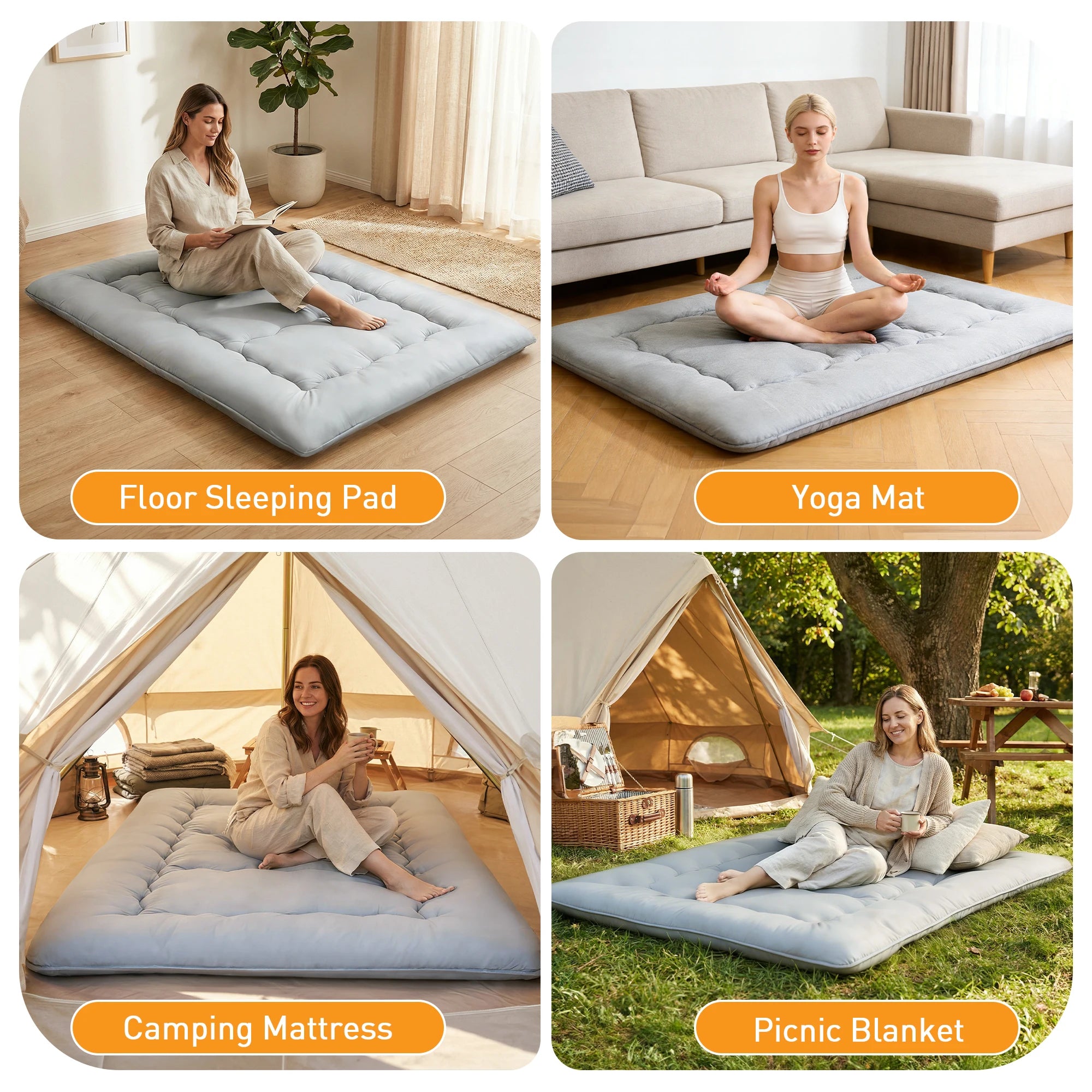 4 Inch Foldable Mattress Twin/Full/Queen - Soft Japanese Futon Floor Bed, Portable Roll Up Mattress with Washable Cover