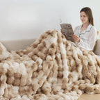 Bubble Fleece Blanket for Couch, Faux Rabbit Fur Throw Blanket, Soft Cozy Fluffy Decorative Blankets for Bed, Sofa