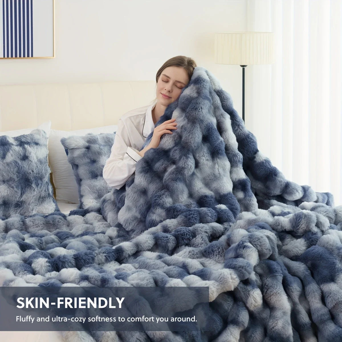 Bubble Fleece Blanket for Couch, Faux Rabbit Fur Throw Blanket, Soft Cozy Fluffy Decorative Blankets for Bed, Sofa