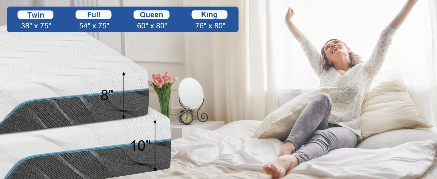 Hcore Queen Size Mattress, 8/10 Inch Medium Firm - Extra Firm Dual Sides Flippable Mattress