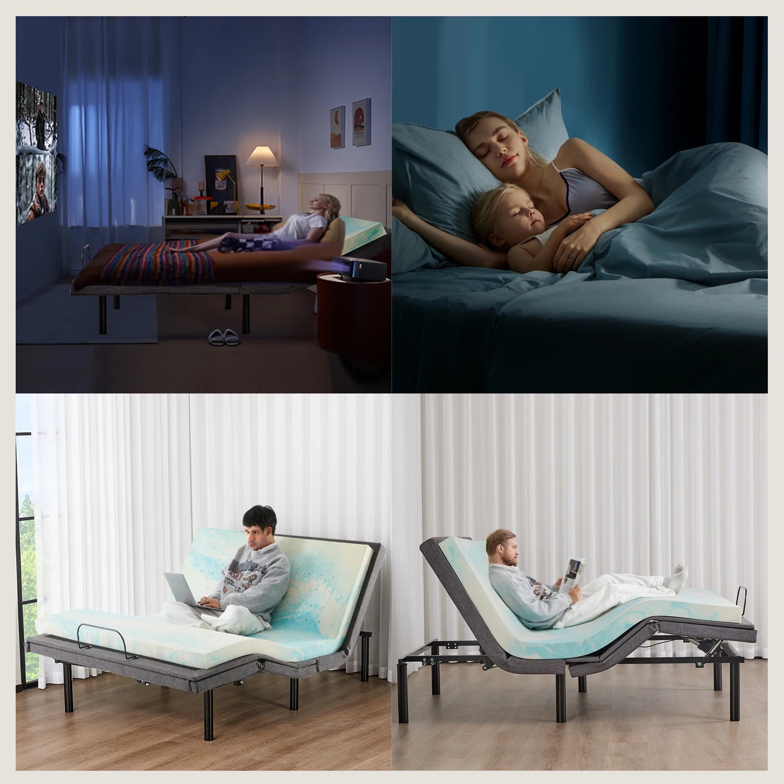 JHK Electric Queen Size Bed Ergonomic Adjustable Bed Frame with Wireless Remote Zero Gravity Bed with 2 USB Ports For Bed Room