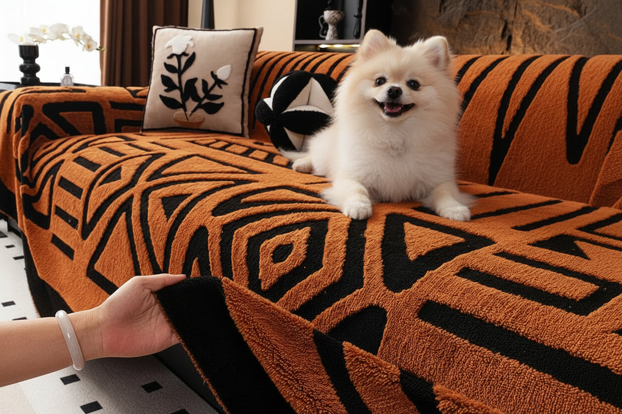 Bohemian Style Dog Sofa Protector, Vintage Interlaced Comfortable Sofa Blanket