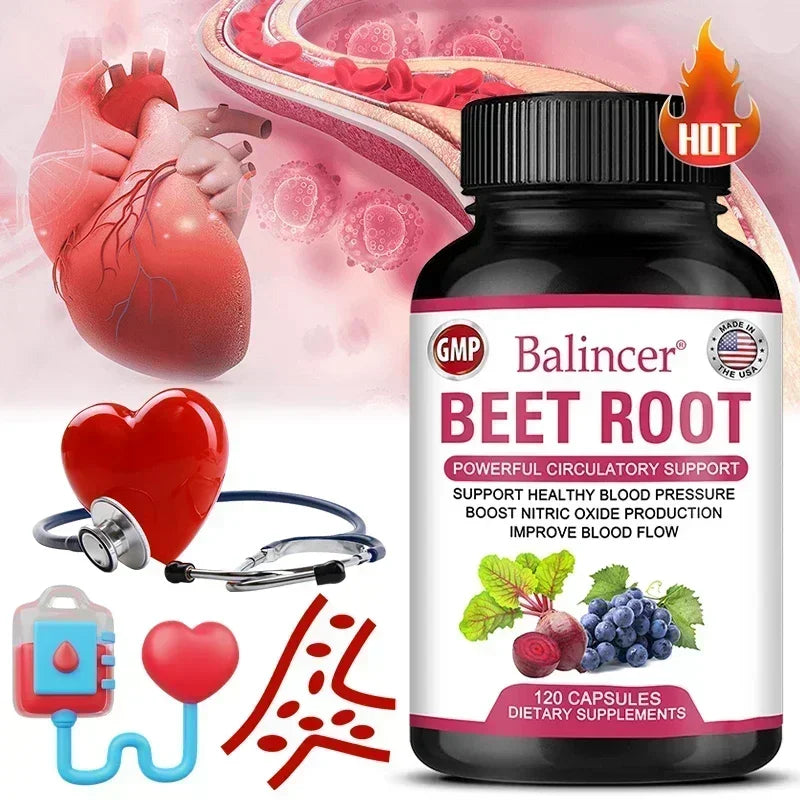 Beetroot Capsules Organic Beetroot Powder Extract + Black Pepper Nitric Oxide Production Blood Circulation Blood Pressure Health