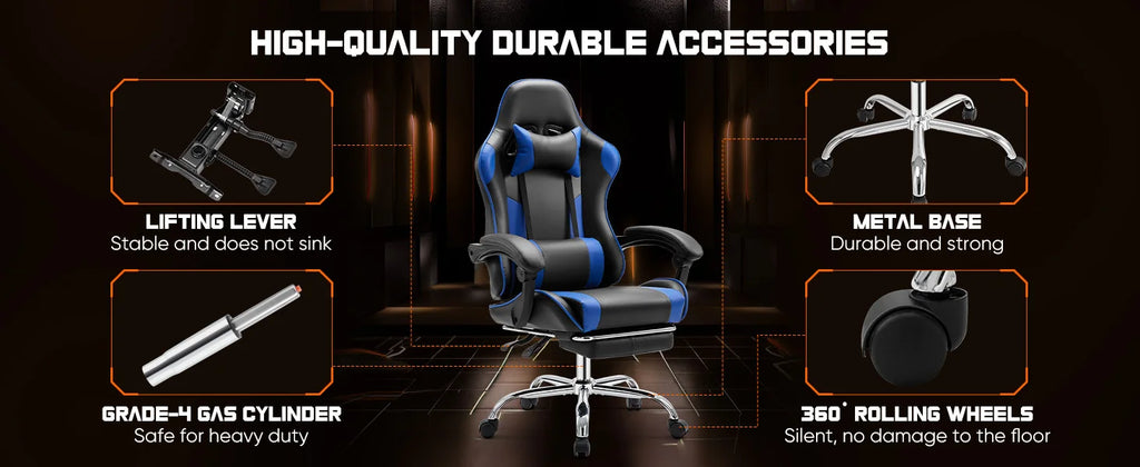 Ergonomic Racing Gaming Chair Adjustable Swivel PU Leather with Headrest and Lumbar Support For Office Computer Living Room
