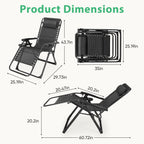 Zero Gravity Recliner Chair – Folding Portable Lounge for Camping, Patio & Outdoor Garden with Cup Holder Tray & Removable Cushion