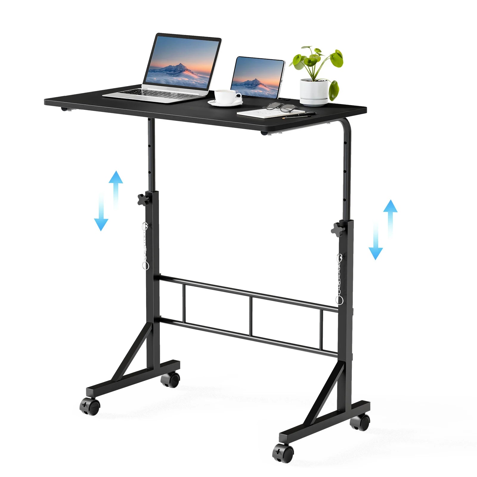 Adjustable Height Mobile Desk with Locking Wheels & Pin-Lock Portable Heavy-Duty Computer Desk Laptop Workstation for Walking Pad Treadmill Home Office