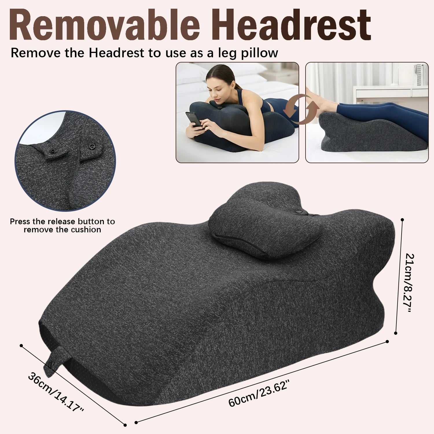 Ergonomic Memory Foam Wedge Pillow, 27° Angled Support for Neck and Waist, Multi-Position Support Pillow (Deep Grey)