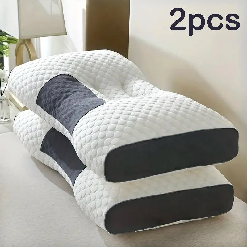 2pcs Massage Neck Pillows Adjustable Ergonomic Orthopedic Contour Support, All-Season Sleeping Comfort