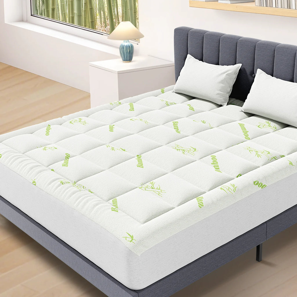 400g Bamboo Fiber Mattress Topper - Cooling, Breathable & Deep Pocket Design
