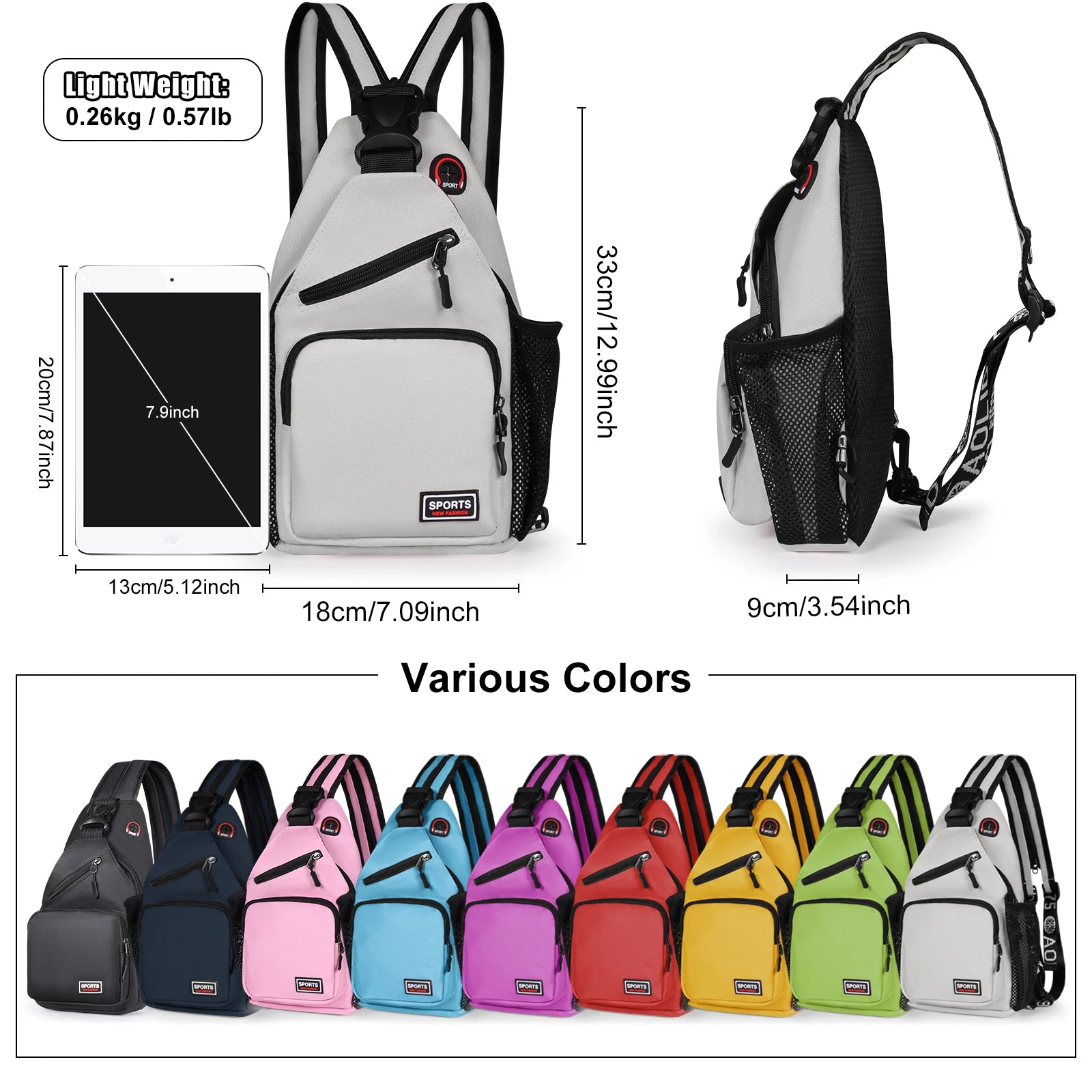 Convertible Sling Bag 7.9" Tablet Crossbody Mini Backpack with Headphone Jack Casual Pack for Women Men Travel