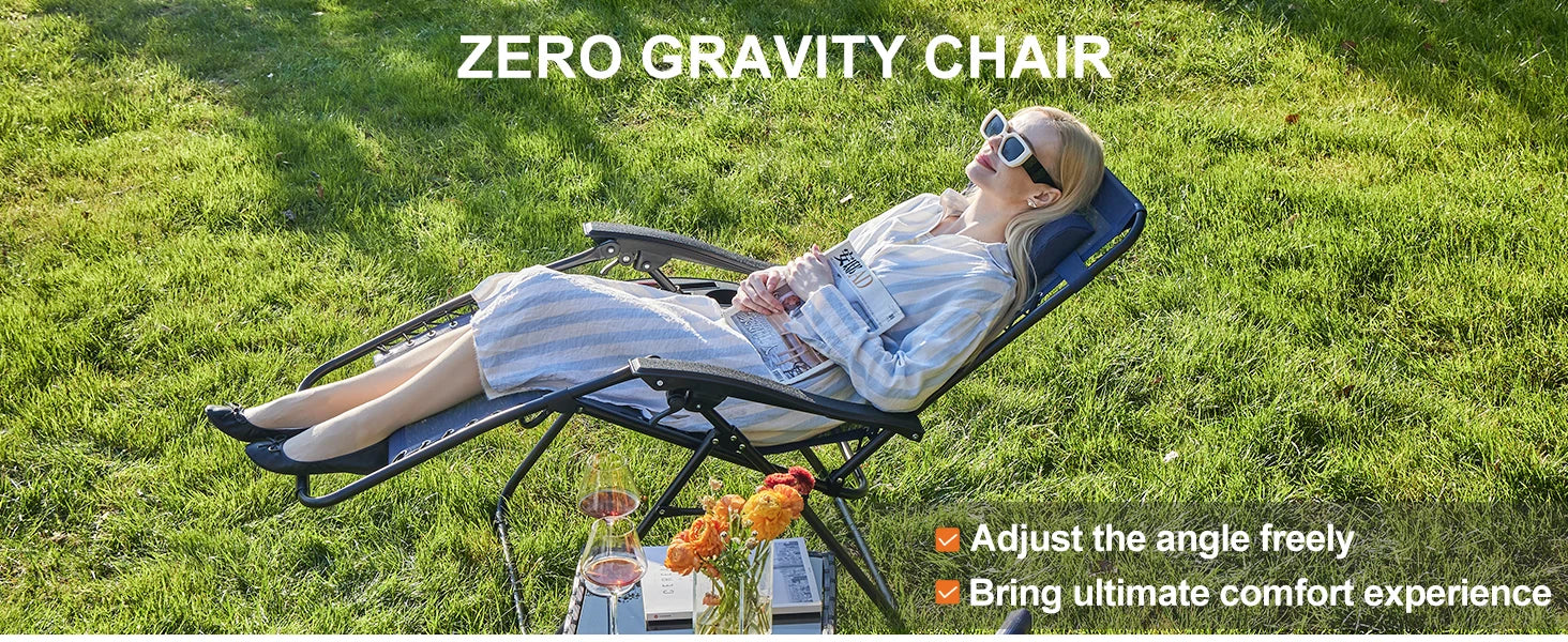 Set of 2 Zero Gravity Recliner Chair – Folding Portable Lounge for Camping, Patio & Outdoor Garden with Cup Holder Tray & Removable Cushion