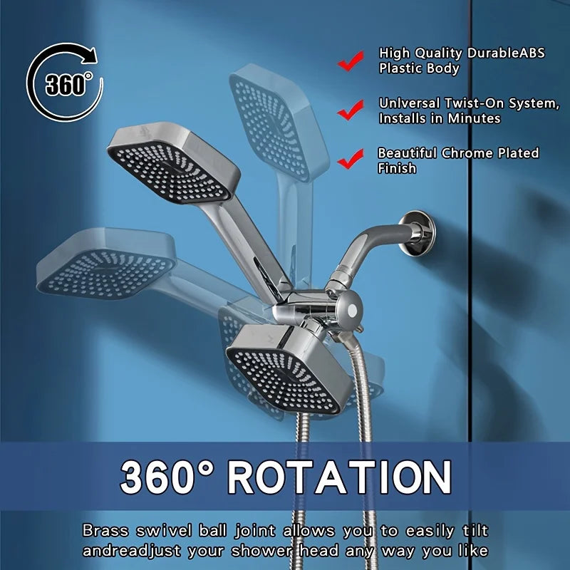 High-Flow 2-in-1 Handheld Shower Head and Rain Shower Head Set, Equipped with Long Hose and T-Shaped Valve - Durable Abs Material, Wall-Mounted, Square Design, Suitable for Bathroom Upgrades.