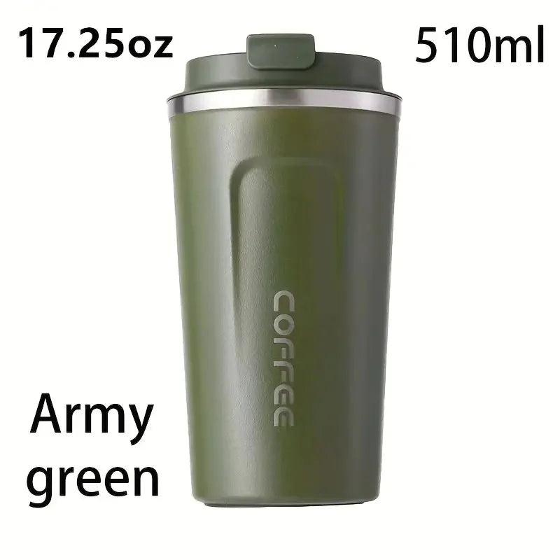Coffee travel cup, leak proof stainless steel reusable thermos, matte surface - long-lasting thermal insulation
