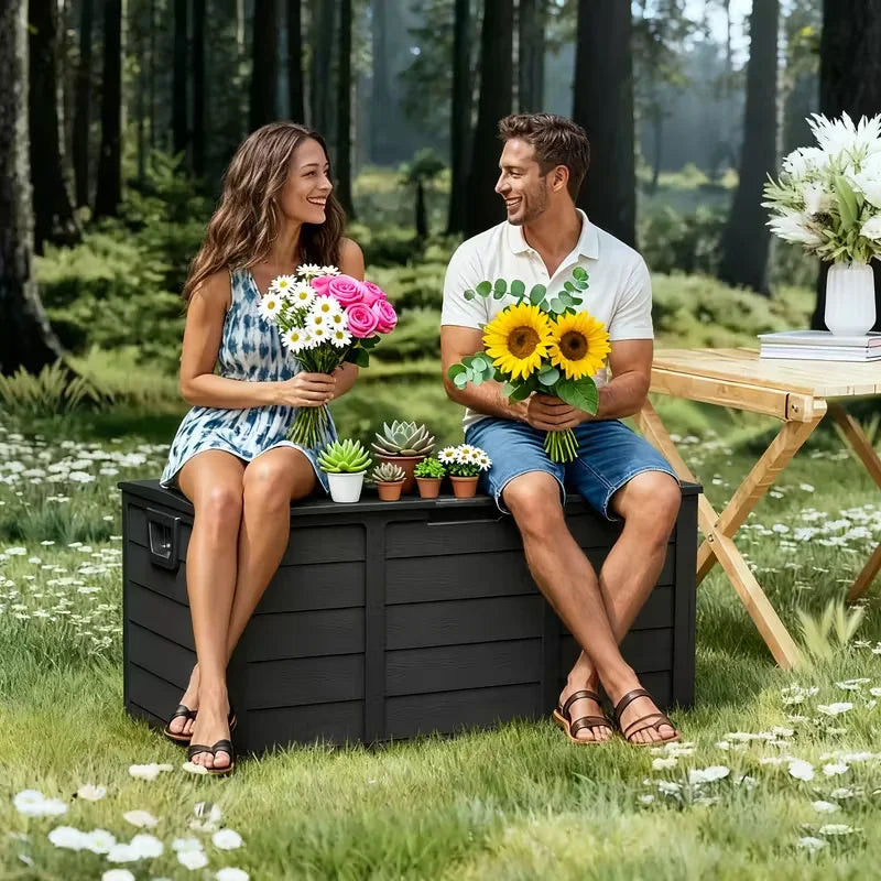 Large Outdoor Deck Box with Lockable Lid & Heavy-Duty Hinged Door