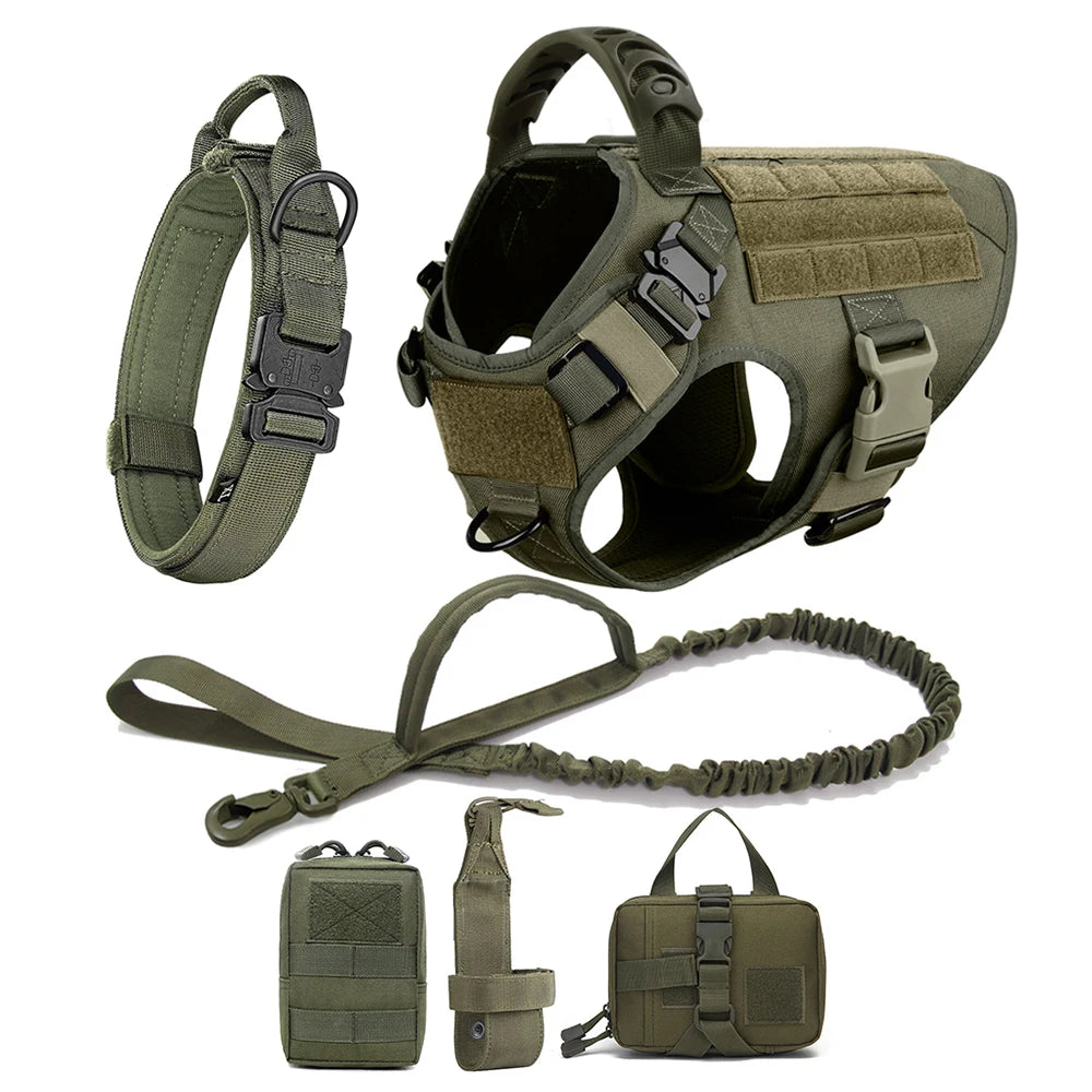 Heavy-Duty Tactical No-Pull Harness with Quick Release Buckles, Front and Back D-Rings with Optional Accessories