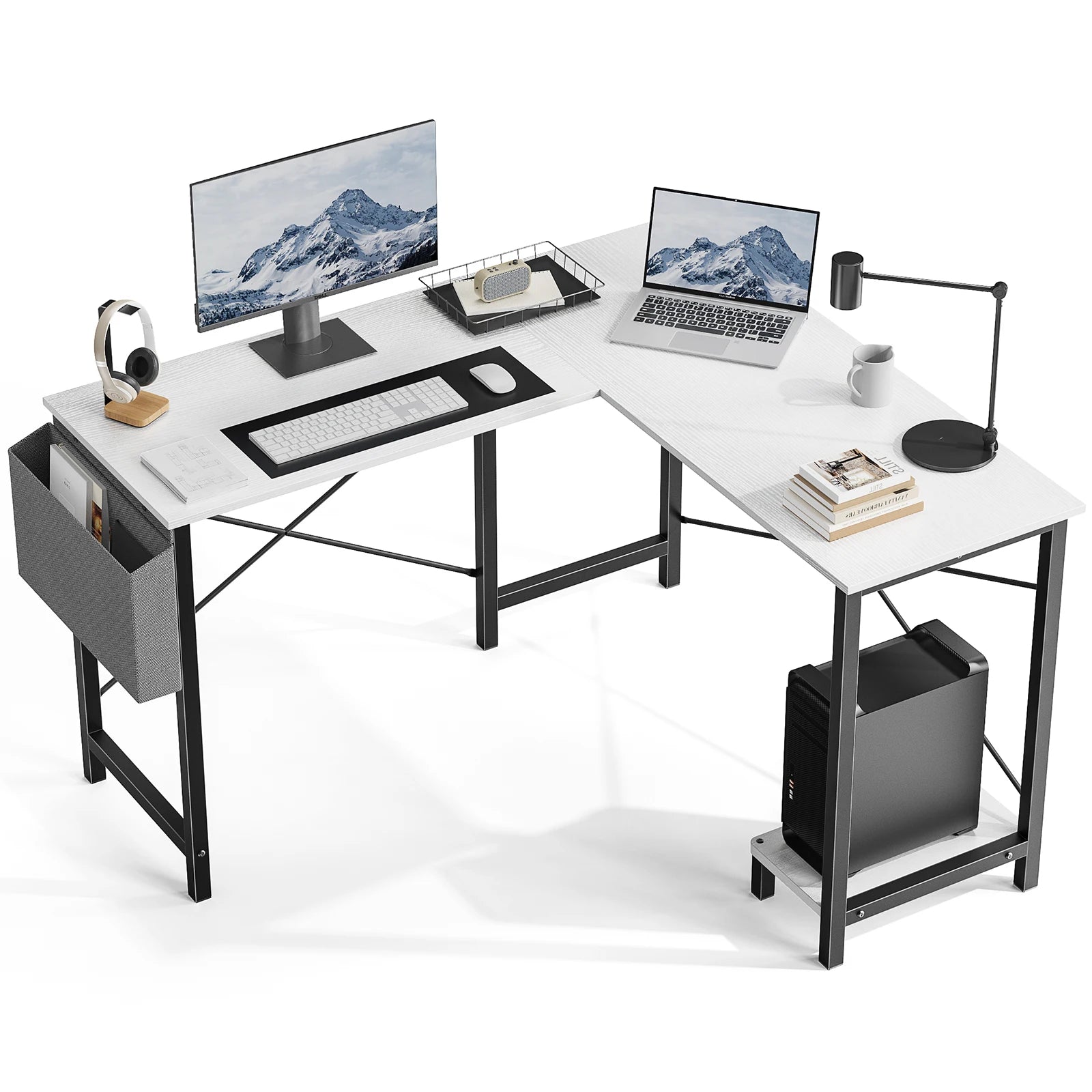 Gaming Corner 50 Inch Office Writing PC Wooden Table with CPU Storage Shelf & Side Bag for Home Office Bedroom