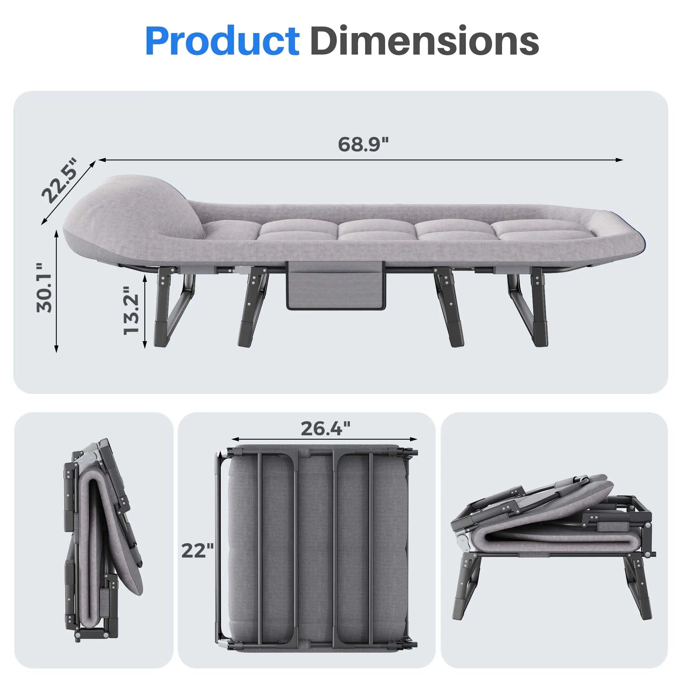 Adjustable Folding Camping Bed with Mattress  Lightweight Camping Cot with Carry Bag 6 Angle Foldable Camping Bed for Camp Outdoor Supports 450 lbs