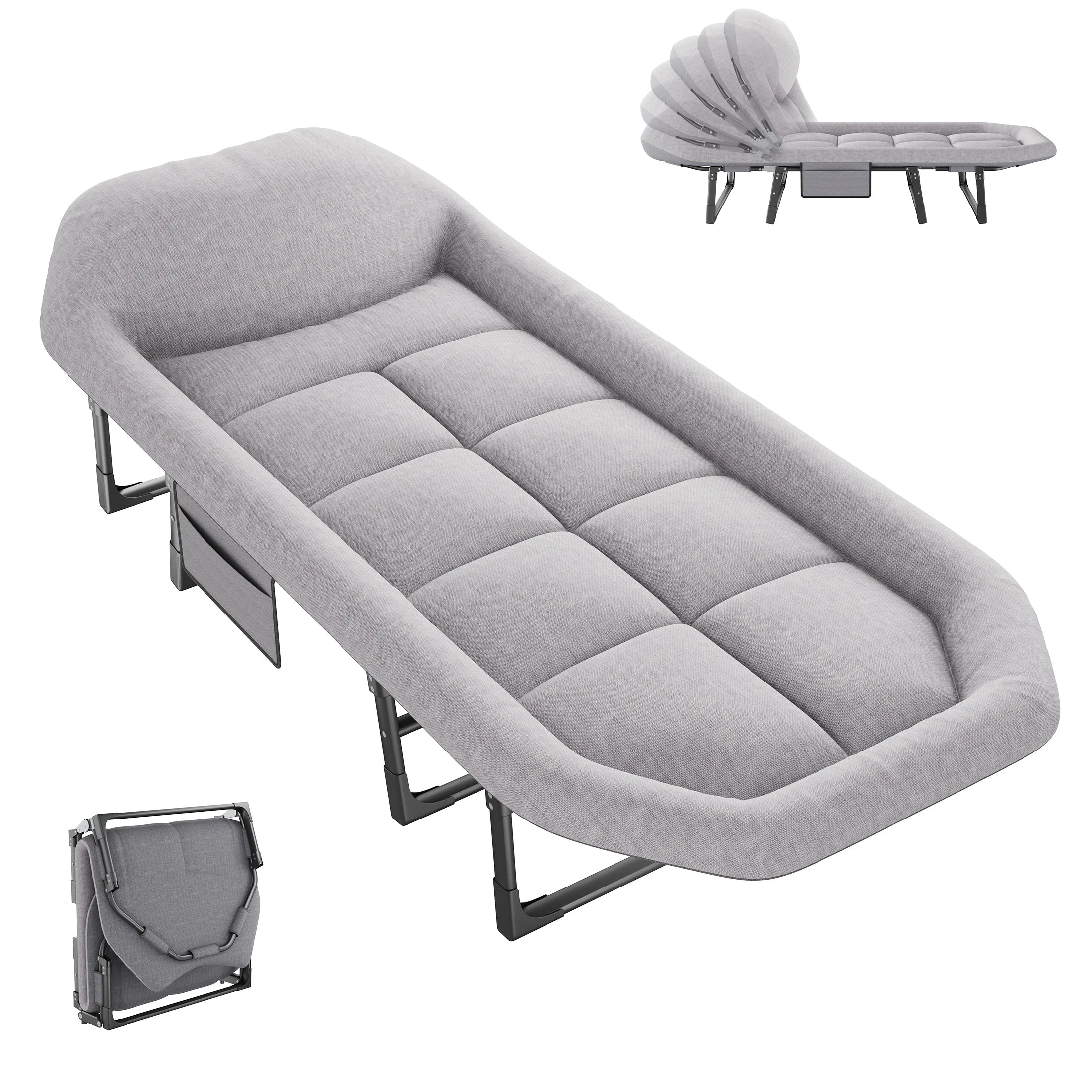 Adjustable Folding Camping Bed with Mattress  Lightweight Camping Cot with Carry Bag 6 Angle Foldable Camping Bed for Camp Outdoor Supports 450 lbs