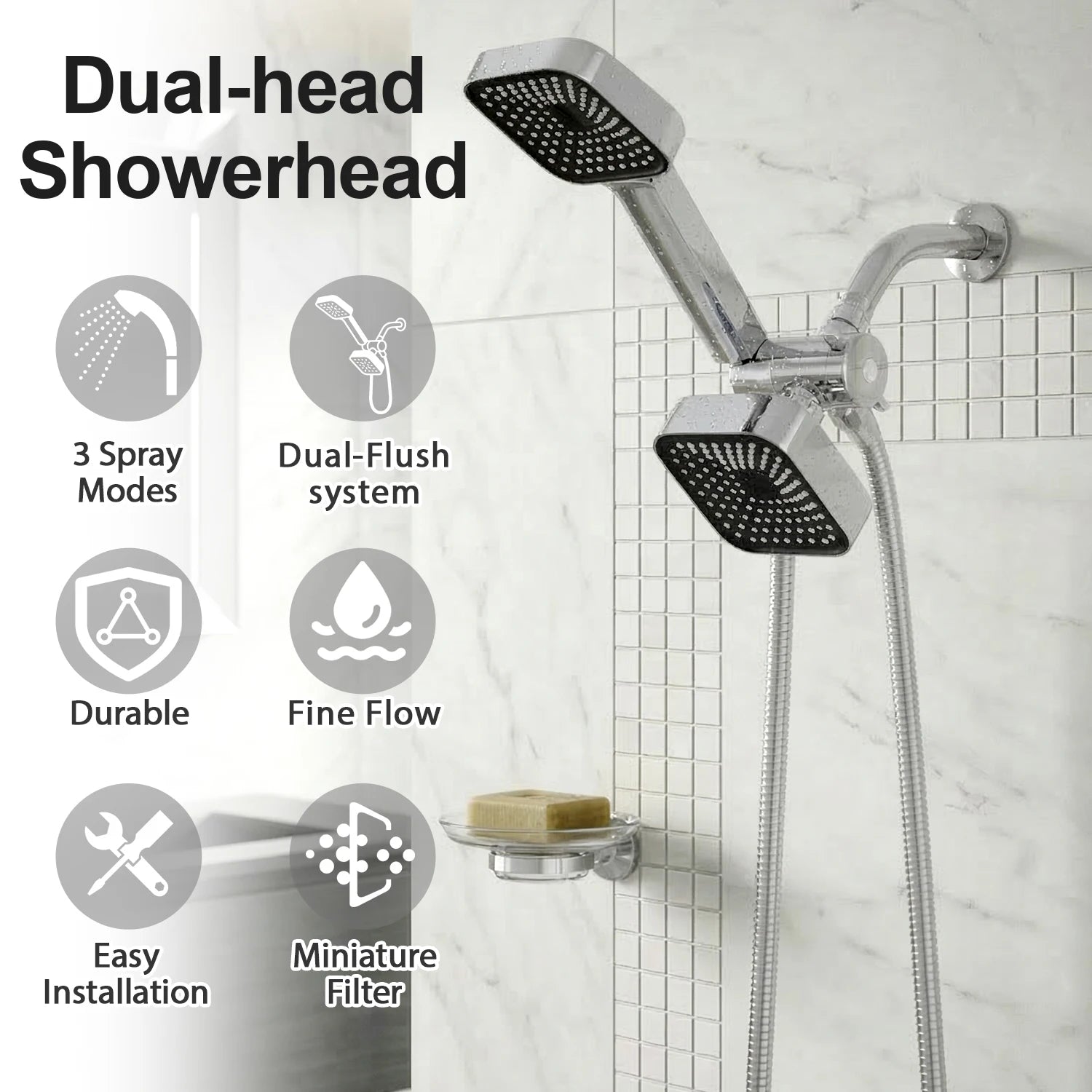2-in-1 High Flow Rainfall and Handheld Shower Headset