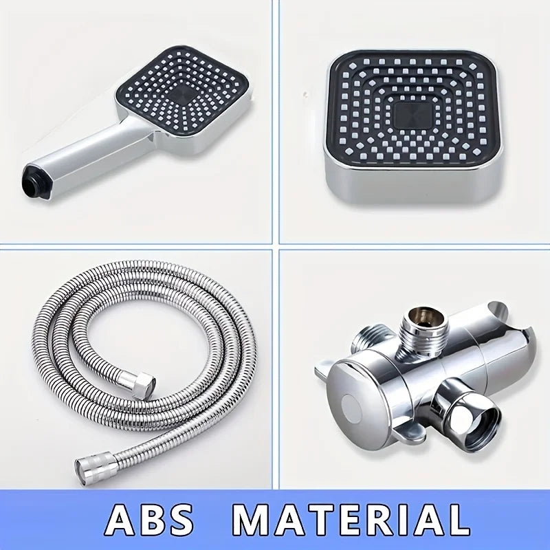 High-Flow 2-in-1 Handheld Shower Head and Rain Shower Head Set, Equipped with Long Hose and T-Shaped Valve - Durable Abs Material, Wall-Mounted, Square Design, Suitable for Bathroom Upgrades.