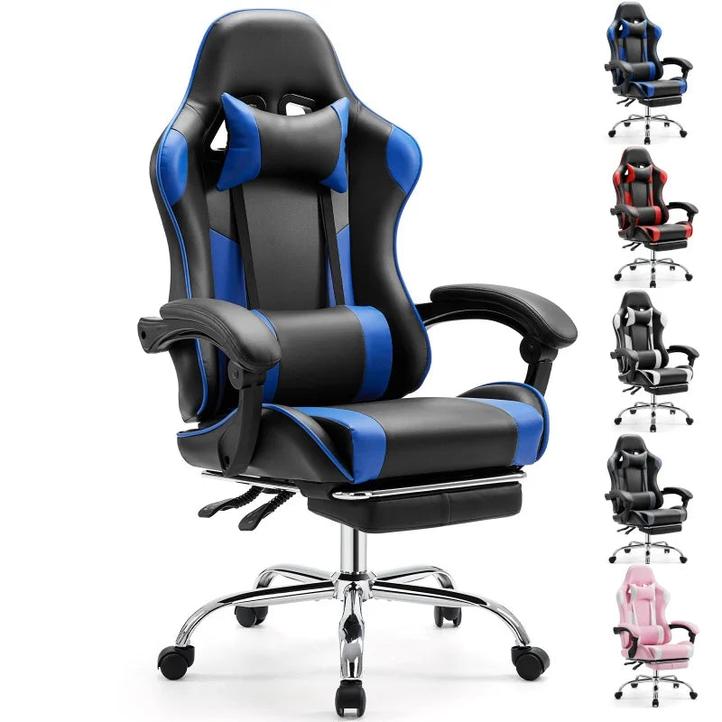 Ergonomic Racing Gaming Chair Adjustable Swivel PU Leather with Headrest and Lumbar Support For Office Computer Living Room