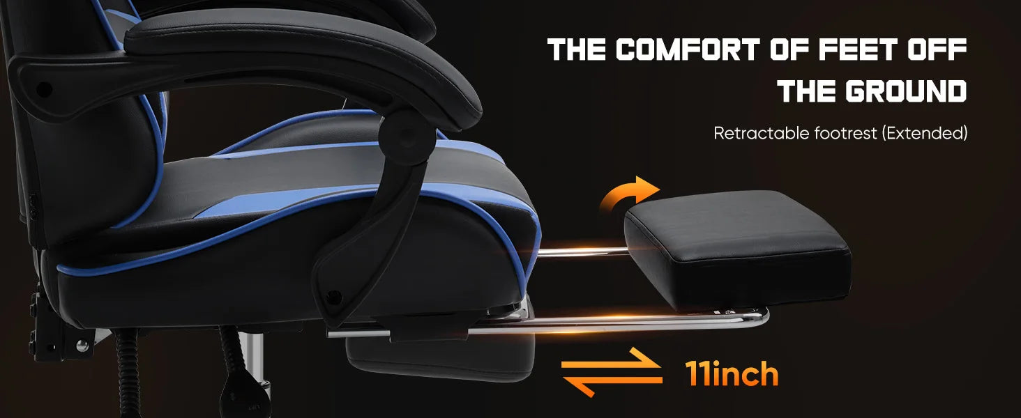 Ergonomic Racing Gaming Chair Adjustable Swivel PU Leather with Headrest and Lumbar Support For Office Computer Living Room