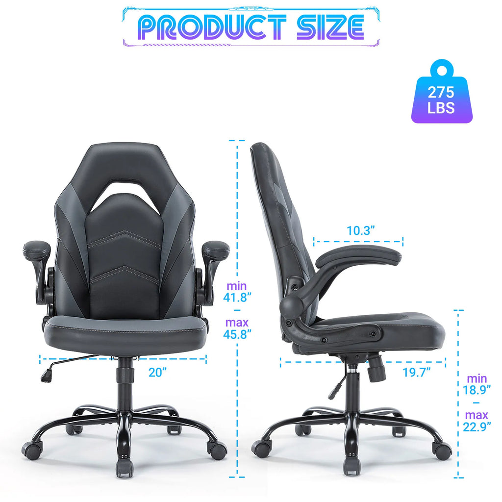 Ergonomic Office Computer Home Gaming Desk Chair Adjustable PU Leather Racing Chair Flip-up Armrest