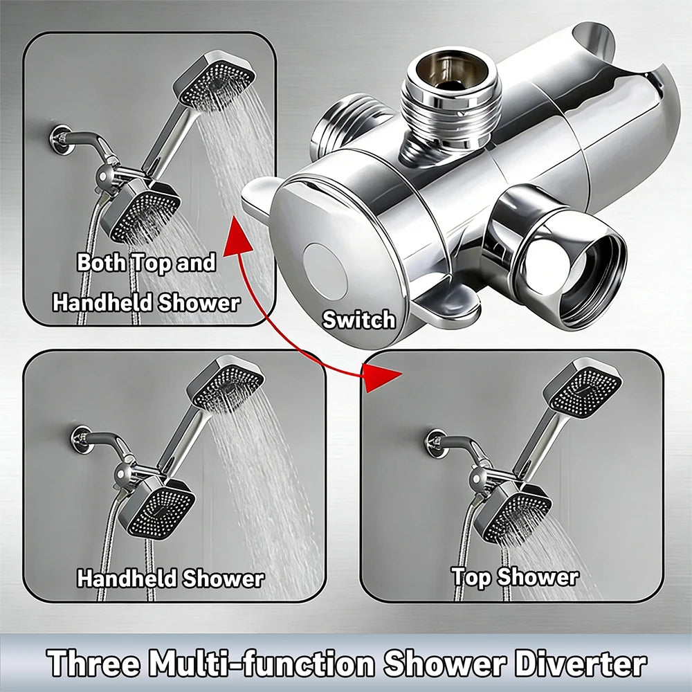 A High-Flow Large Nozzle and Handheld Shower Head, Two-In-One Shower Set, Shower Long Hose, Three-Way Water Distributor Bathroom