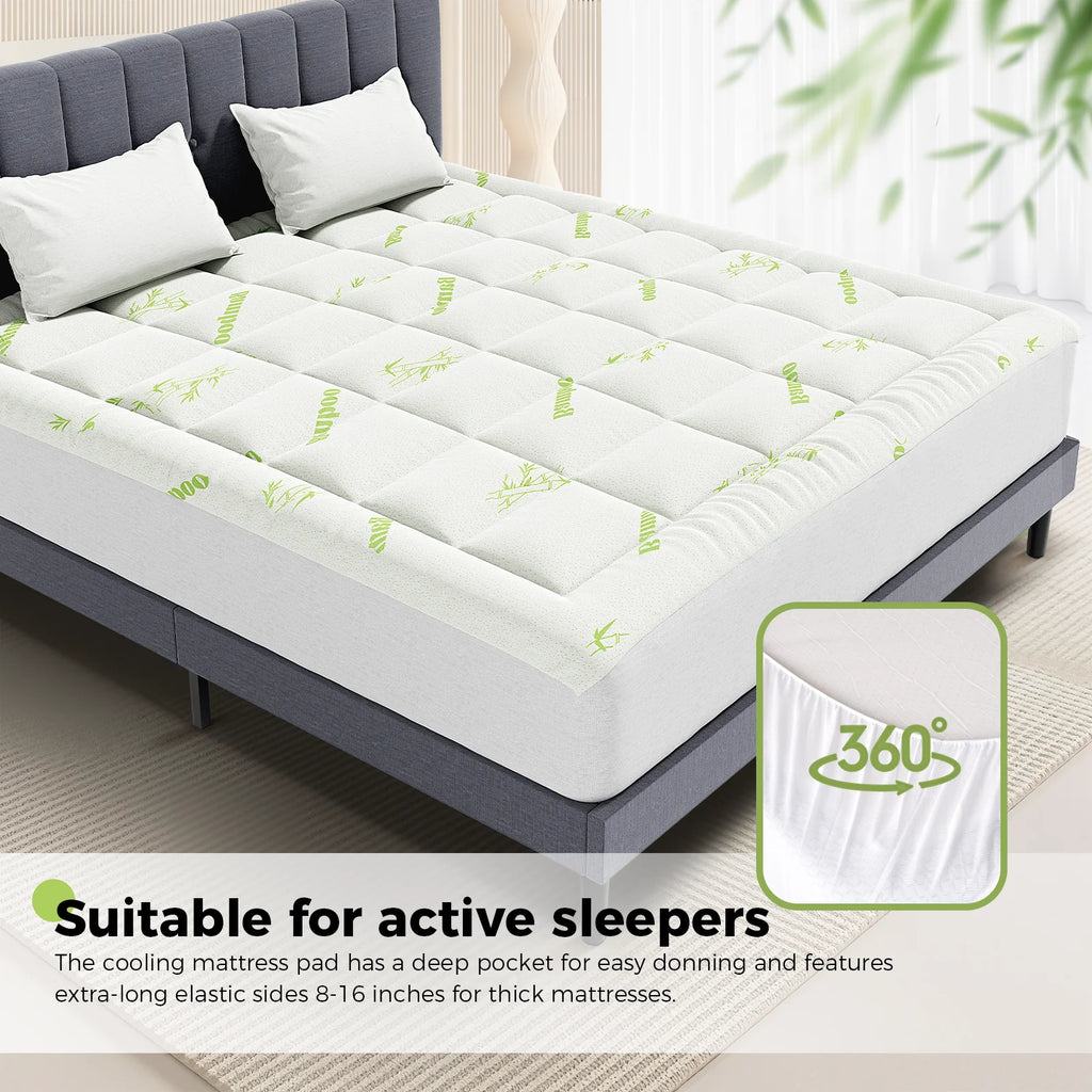 400g Bamboo Fiber Mattress Topper - Cooling, Breathable & Deep Pocket Design