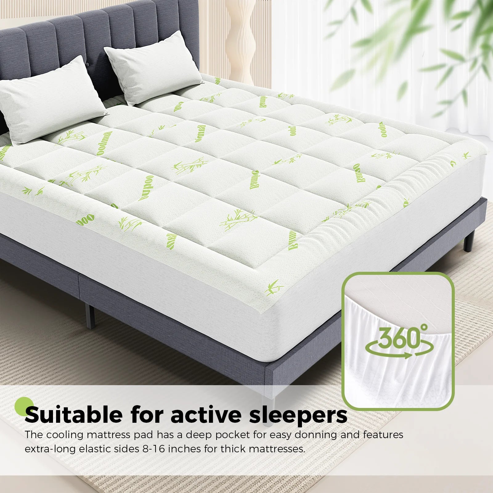 400g Bamboo Fiber Mattress Topper - Cooling, Breathable & Deep Pocket Design