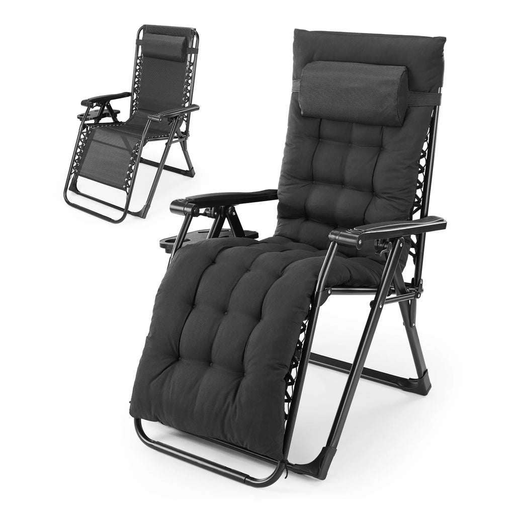 Zero Gravity Recliner Chair – Folding Portable Lounge for Camping, Patio & Outdoor Garden with Cup Holder Tray & Removable Cushion