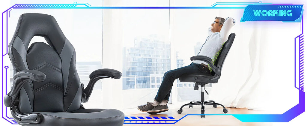 Ergonomic Office Computer Home Gaming Desk Chair Adjustable PU Leather Racing Chair Flip-up Armrest