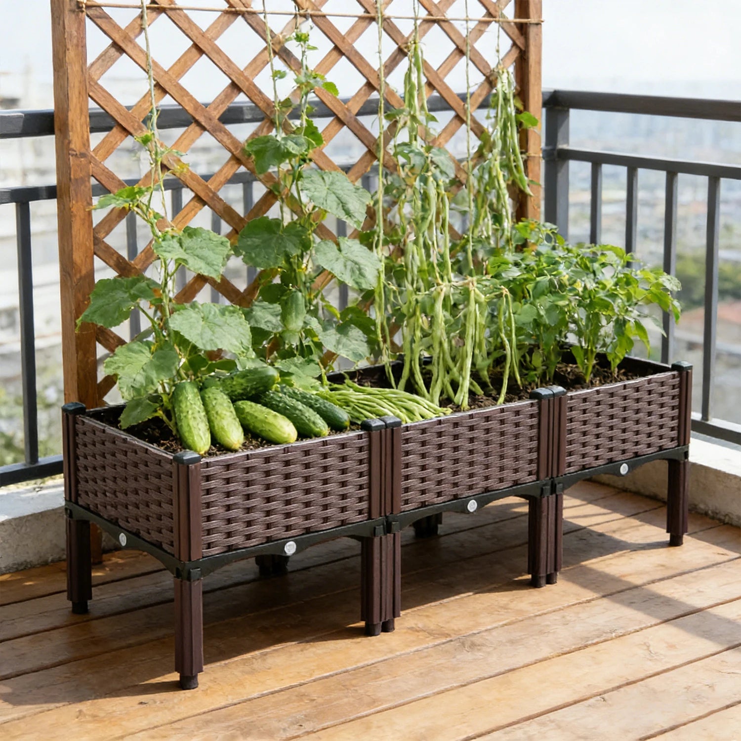 3pcs Vegetable Flower Raised Garden Container with Legs Elevated Planter Boxe withDrain Outlet for Indoor/Outdoor/Garden/Balcony