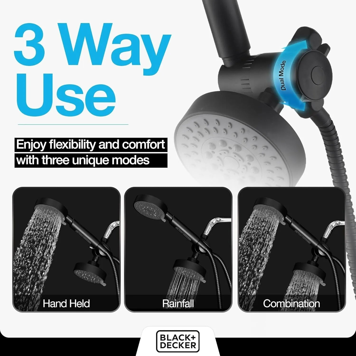 2-in-1 Black Shower Head with Handheld Sprayer Combo