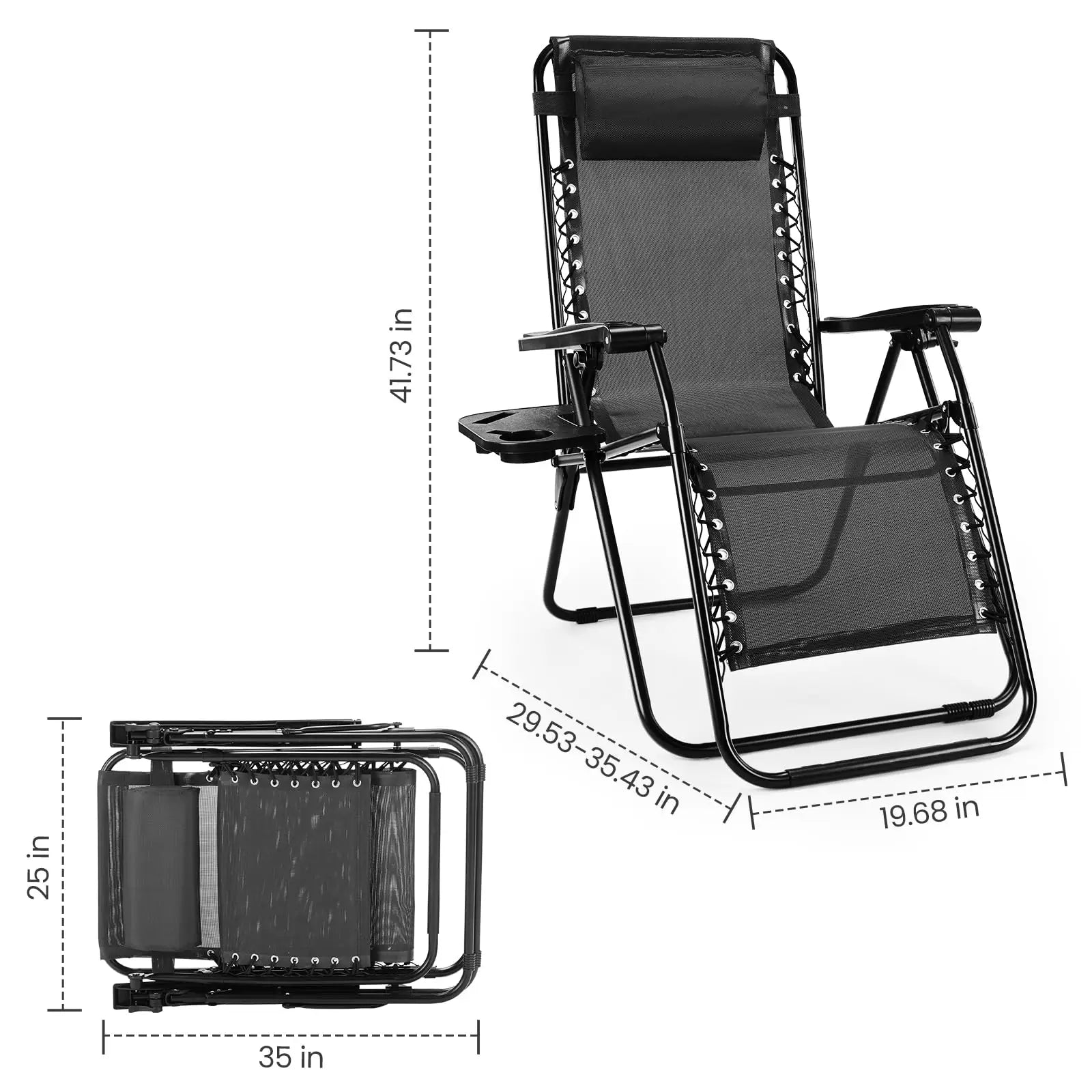 Set of 2 Zero Gravity Recliner Chair – Folding Portable Lounge for Camping, Patio & Outdoor Garden with Cup Holder Tray & Removable Cushion