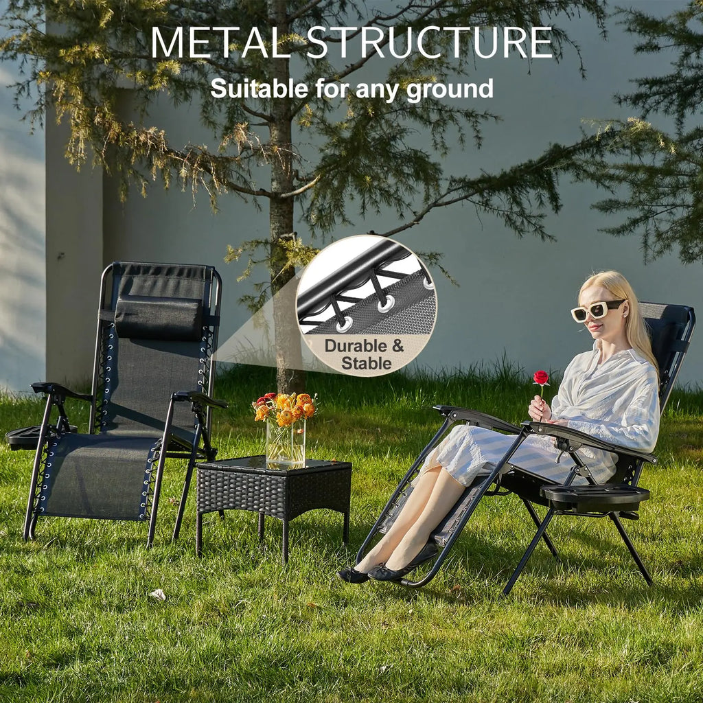Set of 2 Zero Gravity Recliner Chair – Folding Portable Lounge for Camping, Patio & Outdoor Garden with Cup Holder Tray & Removable Cushion