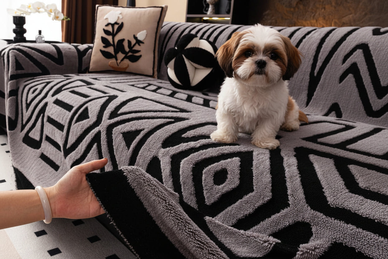 Bohemian Style Dog Sofa Protector, Vintage Interlaced Comfortable Sofa Blanket
