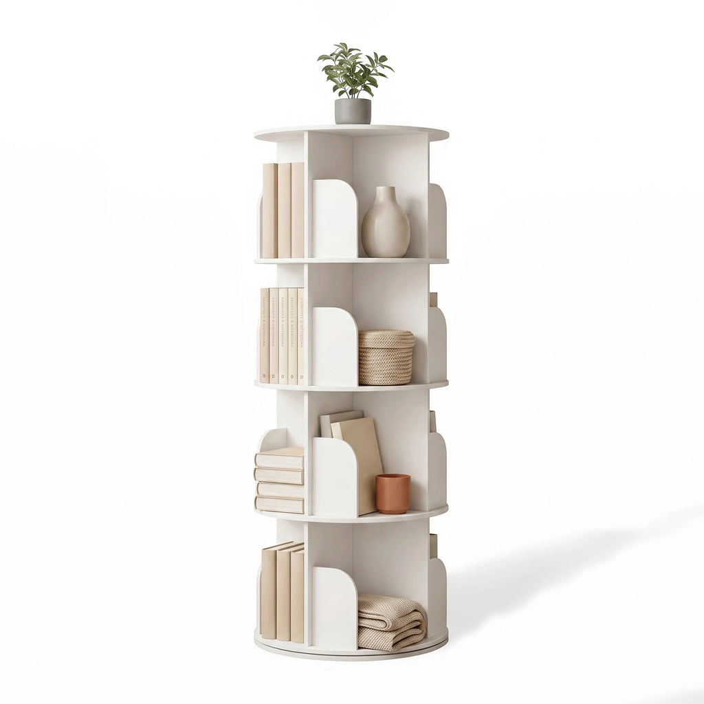 JHK 3-4 Tier Rotating Storage Bookshelf 360° Display Revolving Bookcase  Freestanding Vertical Corner Book Shelf for Bedroom Living Room