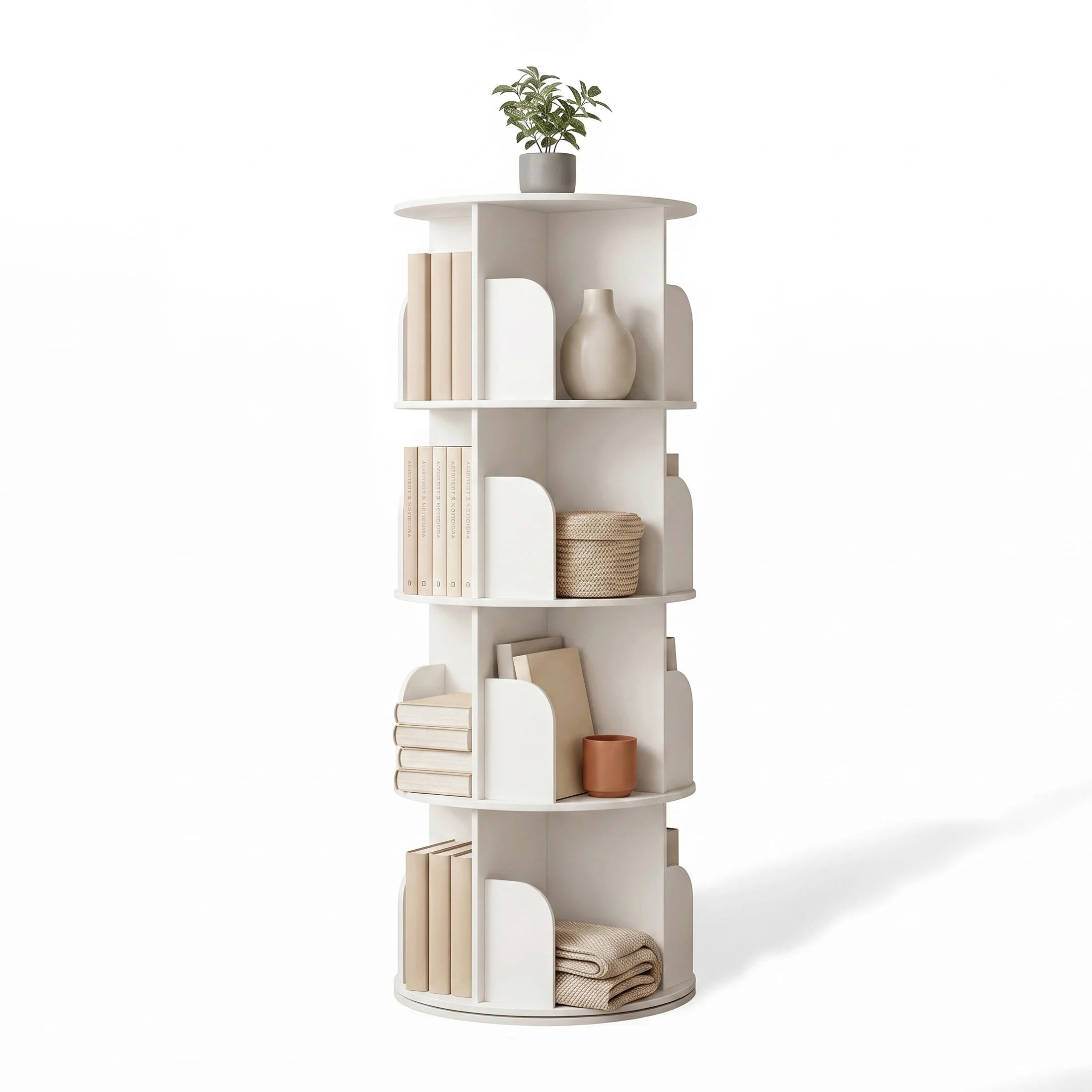 JHK 3-4 Tier Rotating Storage Bookshelf 360° Display Revolving Bookcase  Freestanding Vertical Corner Book Shelf for Bedroom Living Room