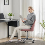 Armless Small Desk Office Chair Cute Vanity Swivel Chair with Back Modern Fabric with Wheels Swivel Task Home Gaming Chair