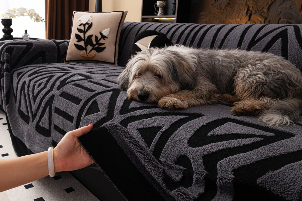 Bohemian Style Dog Sofa Protector, Vintage Interlaced Comfortable Sofa Blanket