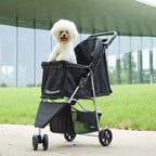 3 Wheels Foldable Pet Stroller for Small Dogs and Cats Stroller with Mesh Windows Storage Basket Cup Holder for Outdoor Use