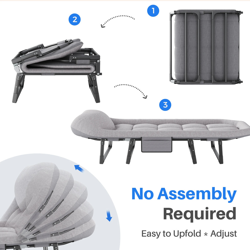 Adjustable Folding Camping Bed with Mattress  Lightweight Camping Cot with Carry Bag 6 Angle Foldable Camping Bed for Camp Outdoor Supports 450 lbs
