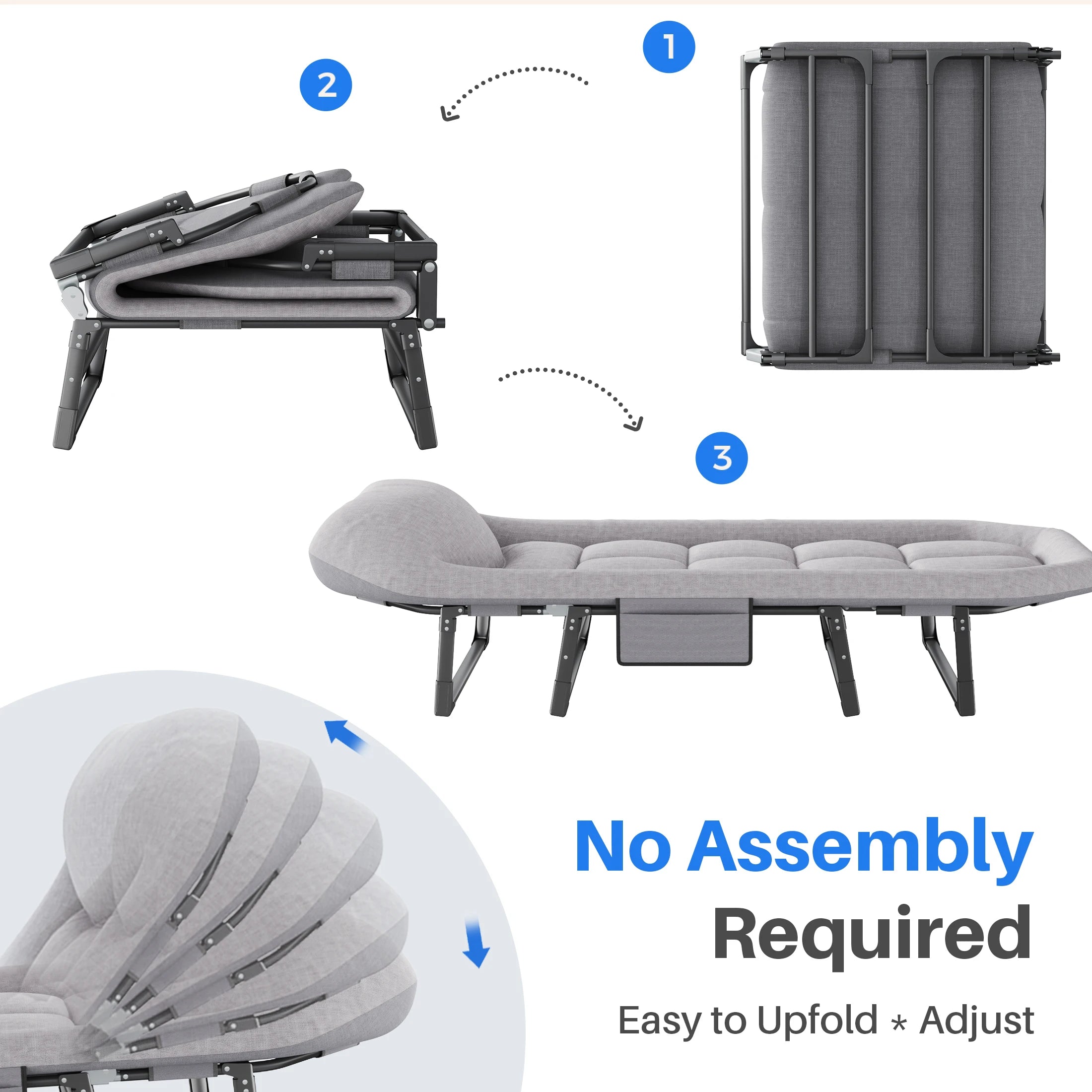 Adjustable Folding Camping Bed with Mattress  Lightweight Camping Cot with Carry Bag 6 Angle Foldable Camping Bed for Camp Outdoor Supports 450 lbs
