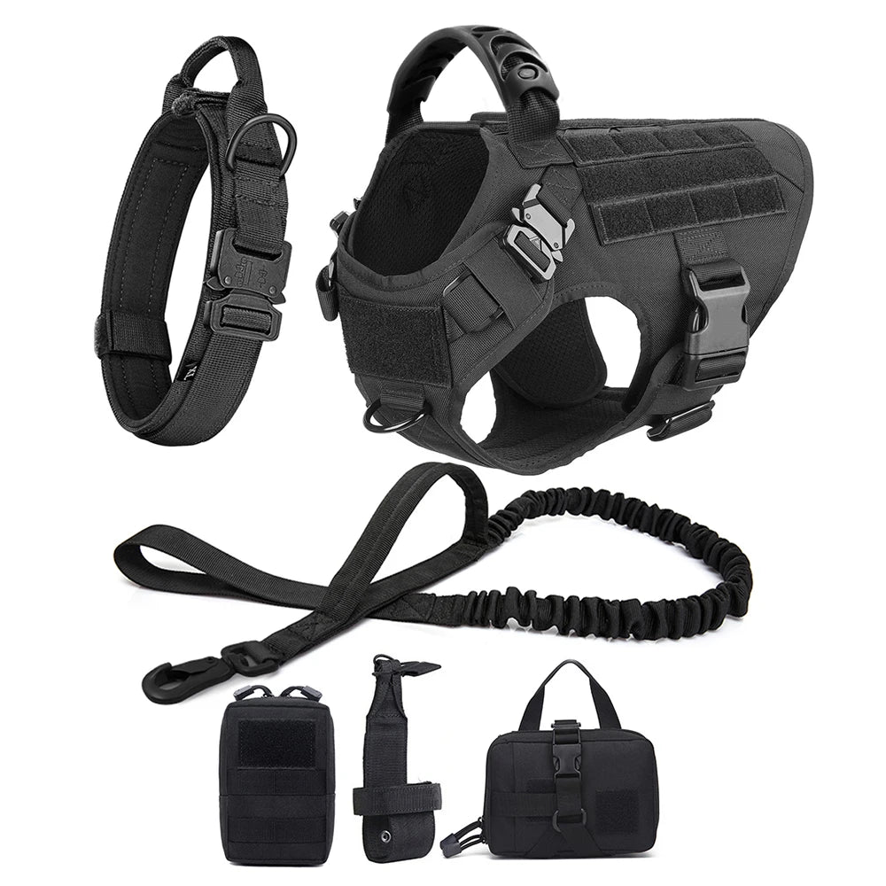 Heavy-Duty Tactical No-Pull Harness with Quick Release Buckles, Front and Back D-Rings with Optional Accessories