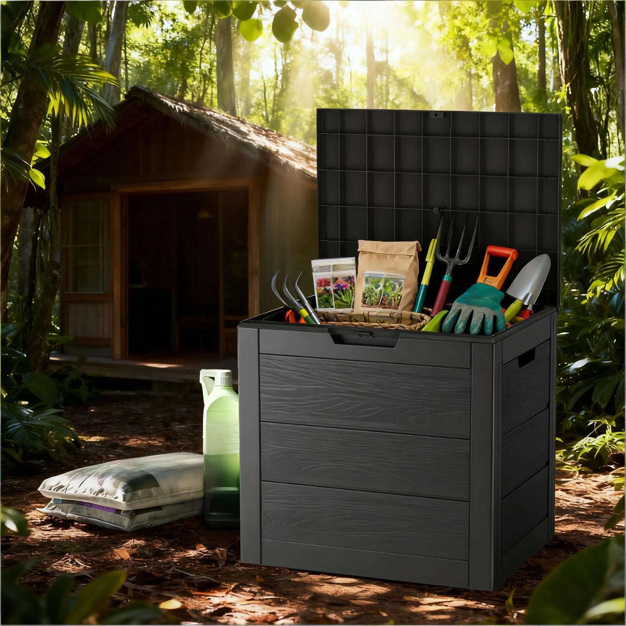 Large Outdoor Deck Box with Lockable Lid & Heavy-Duty Hinged Door