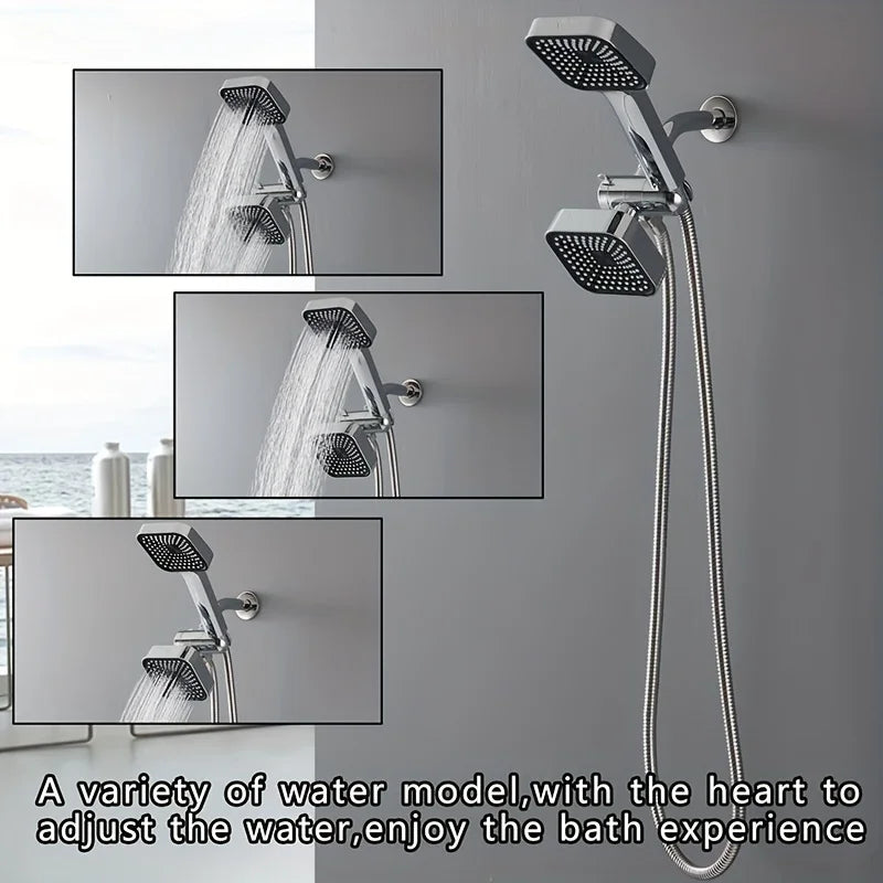 High-Flow 2-in-1 Handheld Shower Head and Rain Shower Head Set, Equipped with Long Hose and T-Shaped Valve - Durable Abs Material, Wall-Mounted, Square Design, Suitable for Bathroom Upgrades.