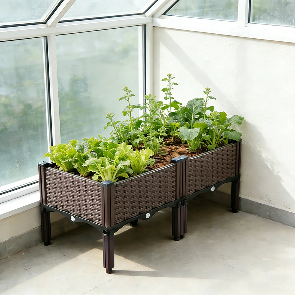 2 Garden/Balcony/Outdoor Patio Planting Box with Bracket Vegetable Flower Planting Raised Container Home Courtyard Plant Planter